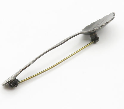 925 Sterling Silver  Vintage Oxidized Floral Leaf Spoon Brooch Pin  BP5815