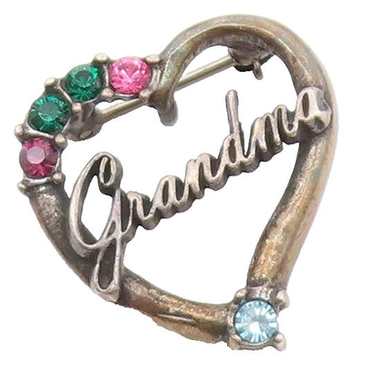925 Sterling Silver Vintage Multi Color Topaz Love Heart Brooch Pin BP8478