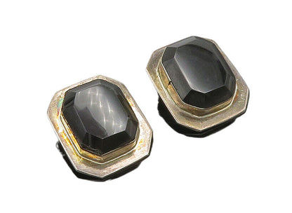 MEXICO 925 Sterling Silver  Vintage Black Hematite Non Pierce Earrings  EG9355