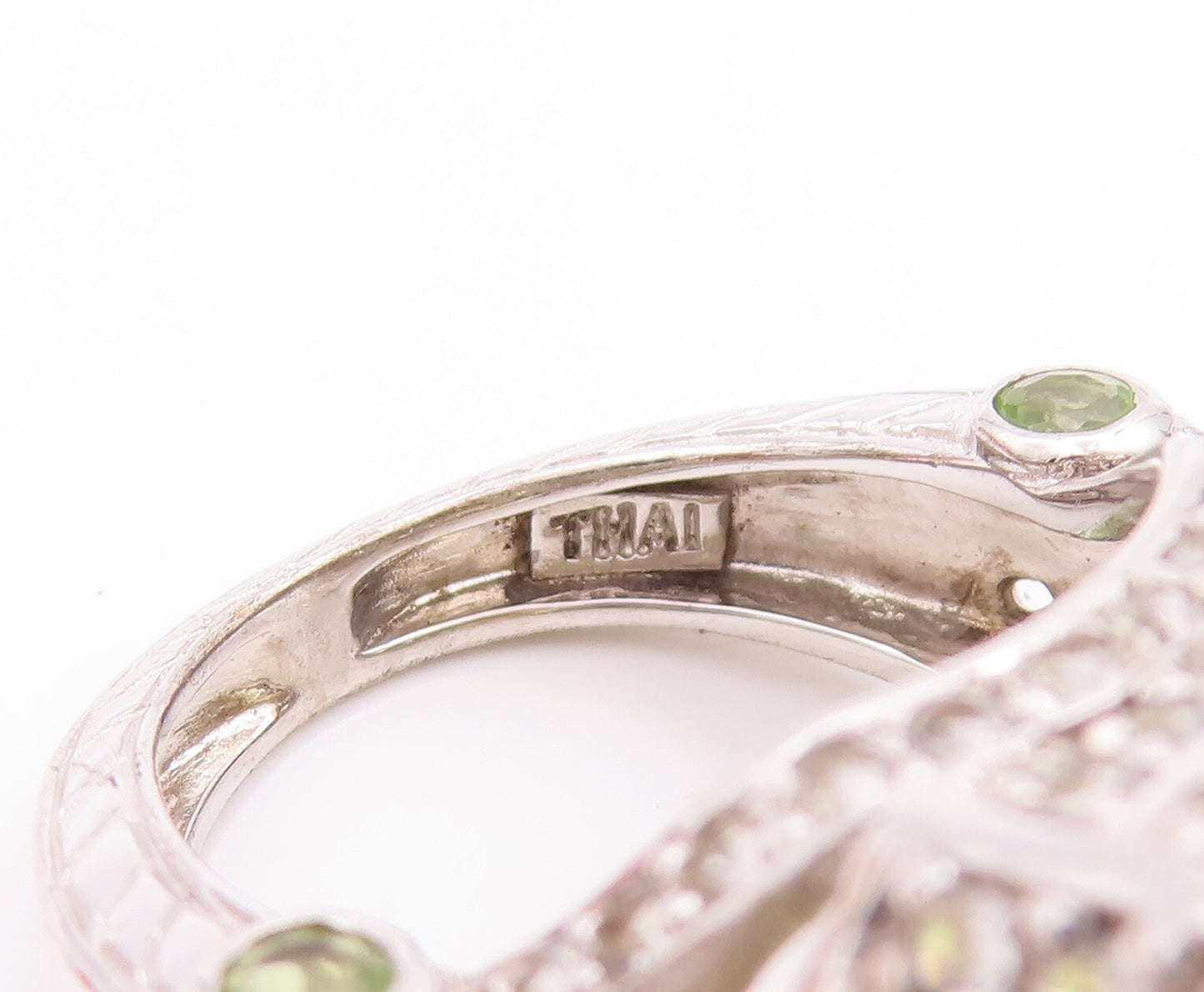 925 Sterling Silver Vintage Ring Square Peridot & Citrine Topaz  Sz 7  RG29392