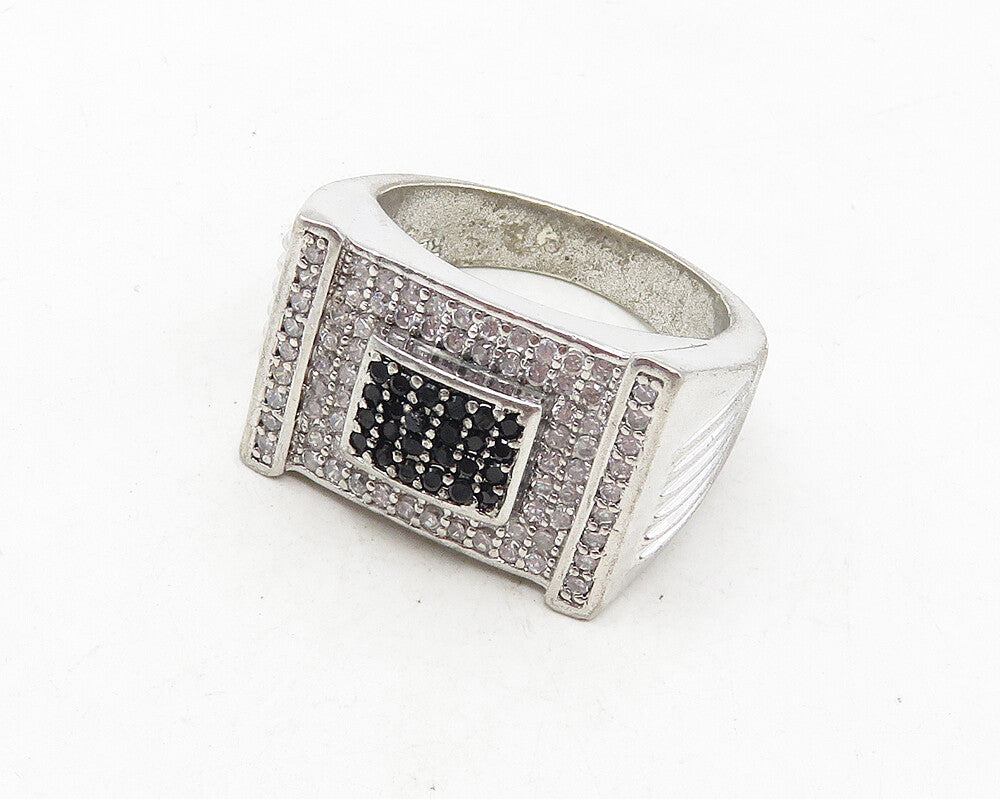 925 Silver  Vintage Cubic Zirconia & Black Hematite Band Ring Sz 10.5  RG10029