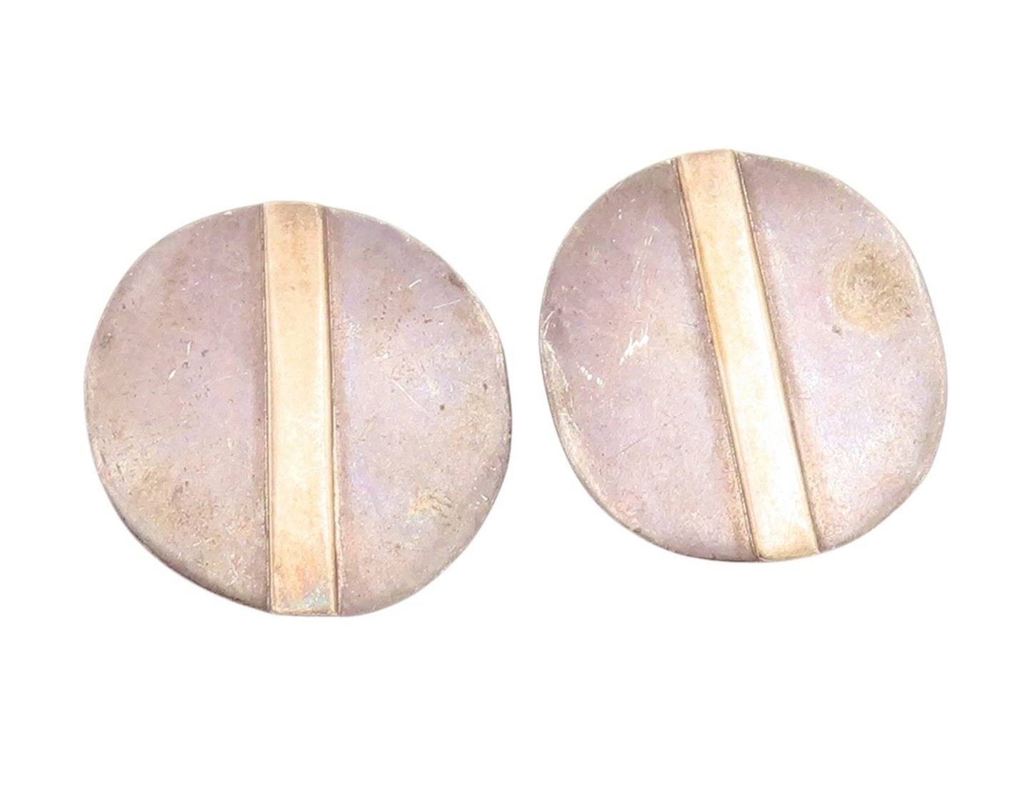 14k Gold & 925 Sterling Silver Vintage Earrings RABBANI Geometric Studs  EG14110