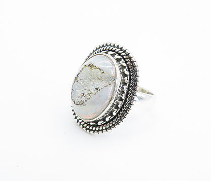 925 Sterling Silver  Druzy Stone Shiny Twist Petite Cocktail Ring Sz 5  RG8080