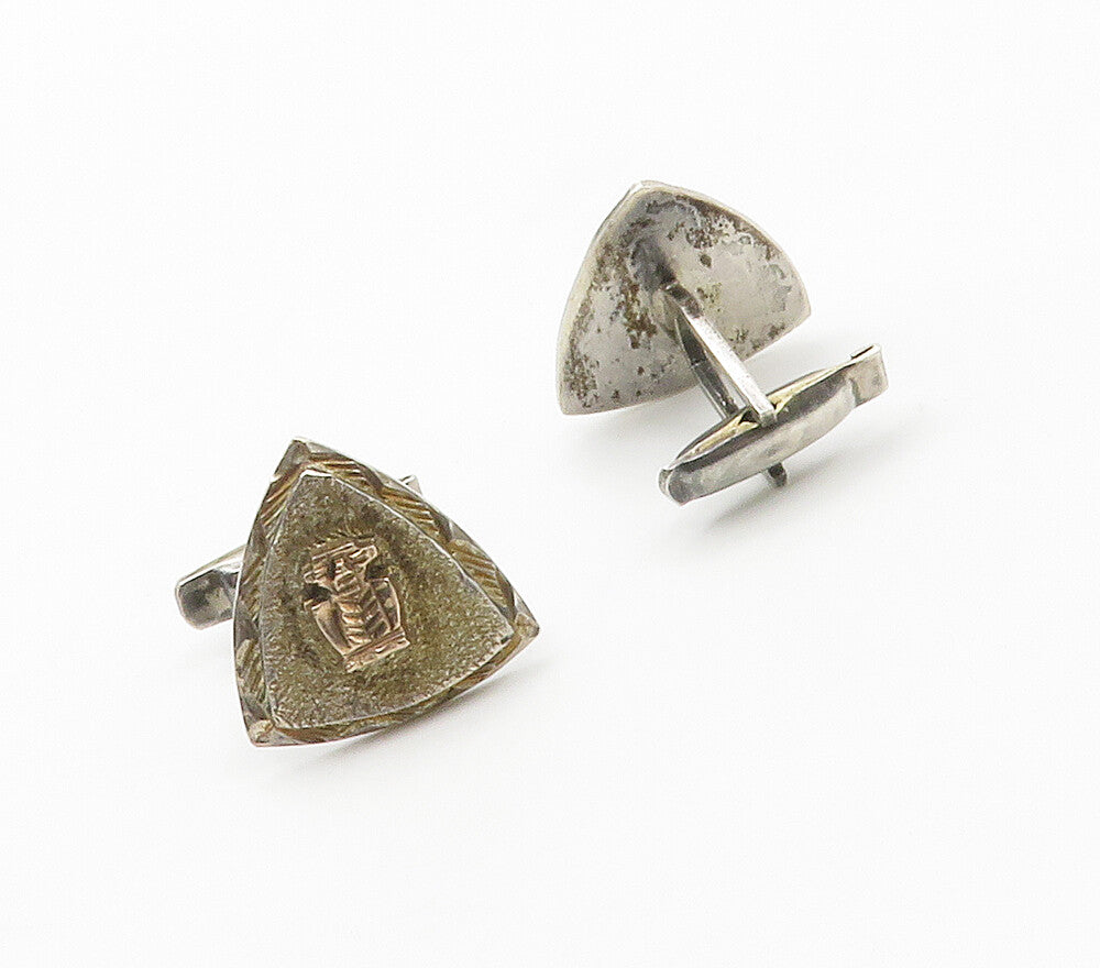 925 Sterling Silver  Vintage Raised Statue Detail Triangle Cufflinks  TR2153
