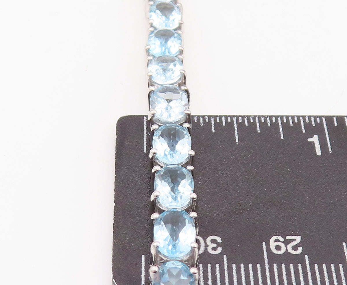 925 Sterling Silver Vintage Bracelet Minimalist Oval Cut Blue Topaz Band BT10876