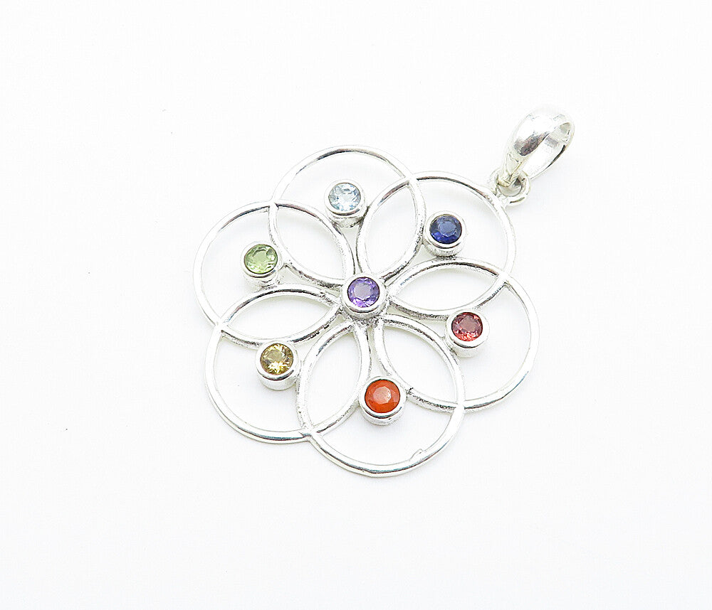 925 Silver  Topaz Peridot Amethyst Citrine & Tanzanite Floral Pendant  PT6021