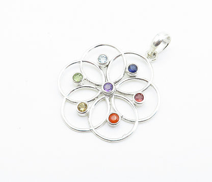 925 Silver  Topaz Peridot Amethyst Citrine & Tanzanite Floral Pendant  PT6021