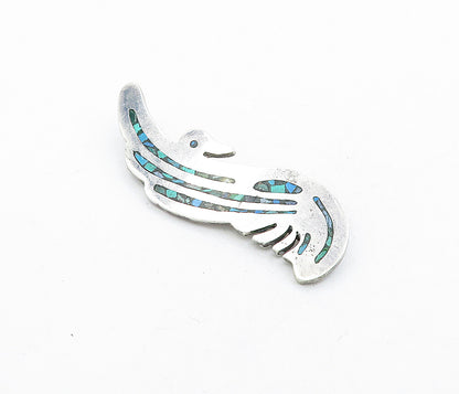 MEXICO 925 Sterling Silver  Vintage Turquoise Mosaic Bird Brooch Pin  BP2043