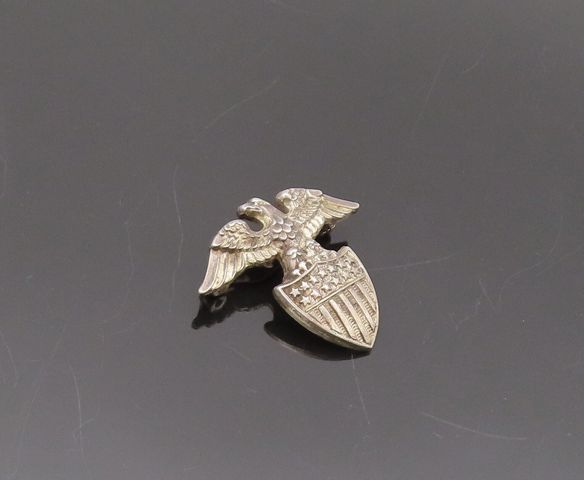 925 Sterling Silver Vintage Brooch Pin Solid Carved US Military Logo  BP10544