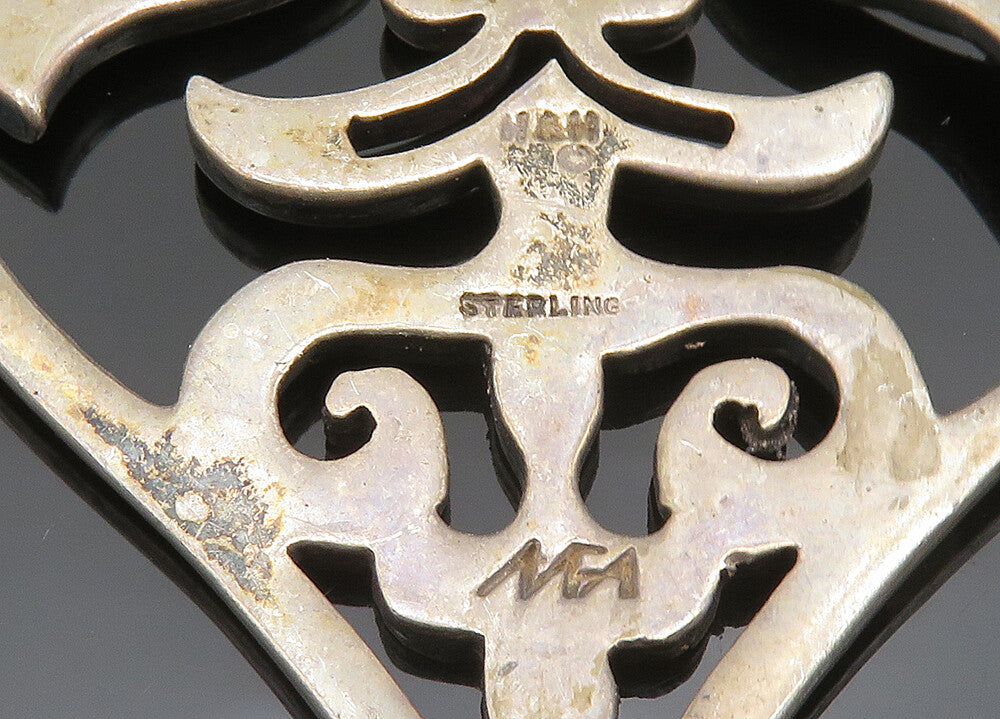 HAND & HAMMER 925 Silver  Vintage Open Design Love Heart Pendant  PT15873