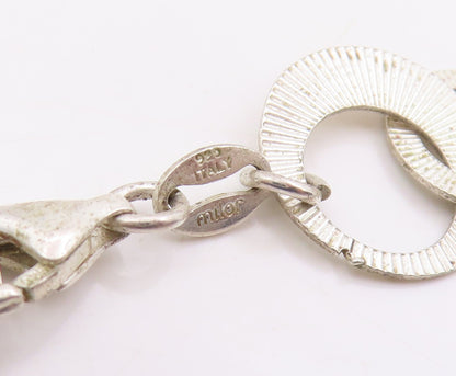 925 Sterling Silver Vintage Necklace Chunky Etched Geometric Circle Link  NE4744