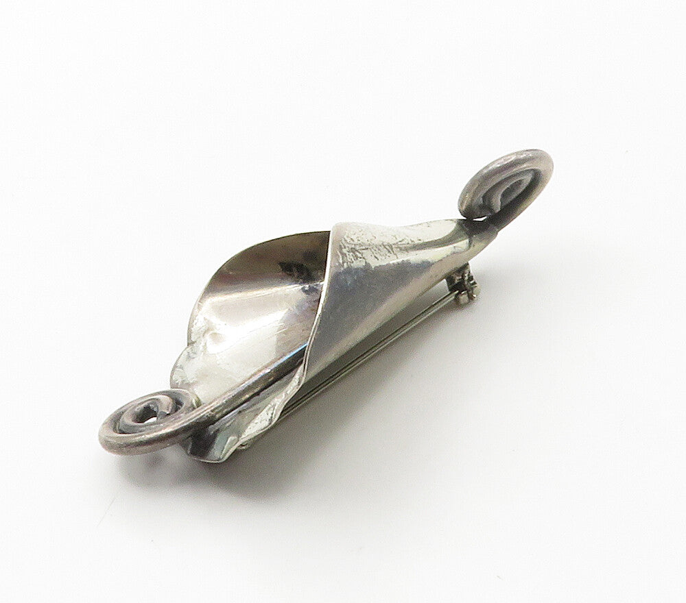 925 Sterling Silver  Vintage Sculpted Single Flower Swirl Brooch Pin  BP6013