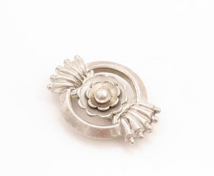 925 Sterling Silver Vintage Brooch Pin Antique Designer Carved Flower  BP11449