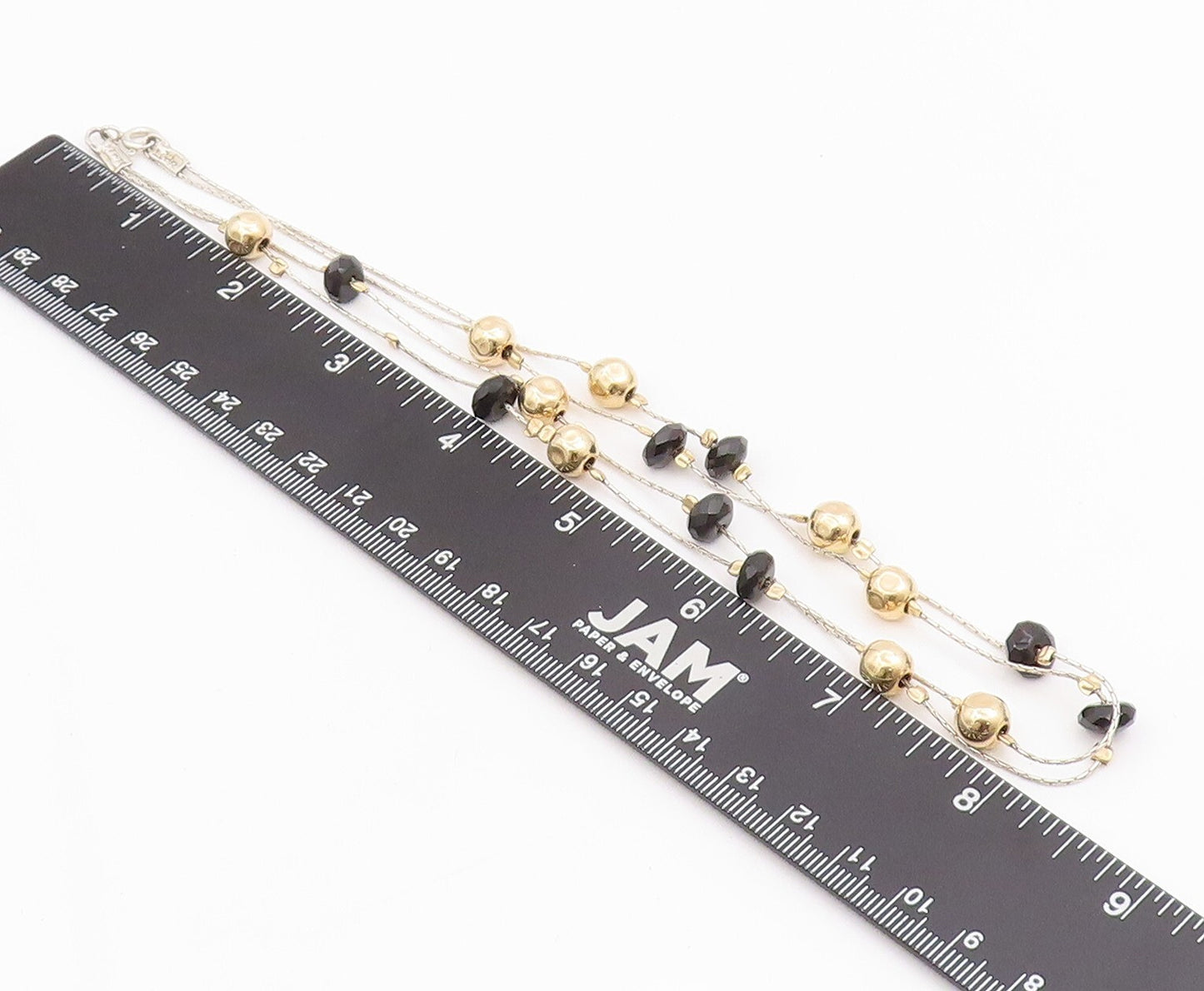 14k Gold 925 Sterling Silver Vintage Necklace Designer Bead Carved Onyx  NE4439