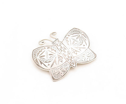 925 Sterling Silver Vintage Brooch Pin Solid Carved Happy Butterfly  BP11396