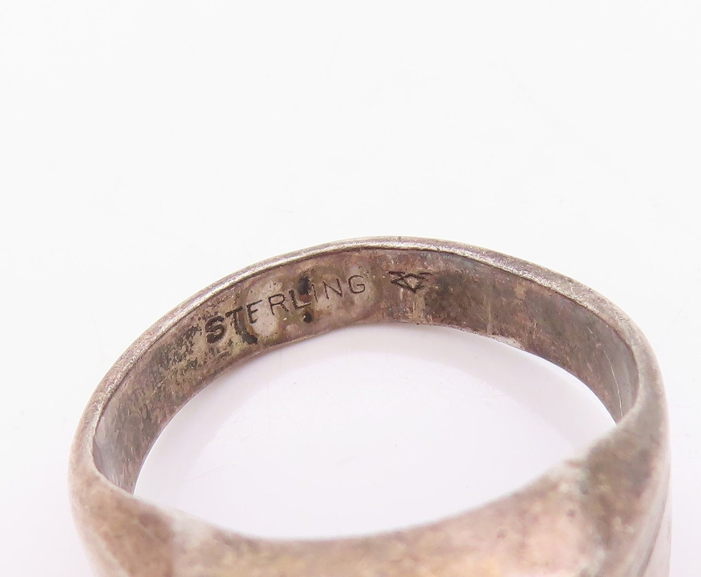 925 Sterling Silver Vintage Ring Antique Rectangle Pink CZ Inlay  Sz 9  RG33332