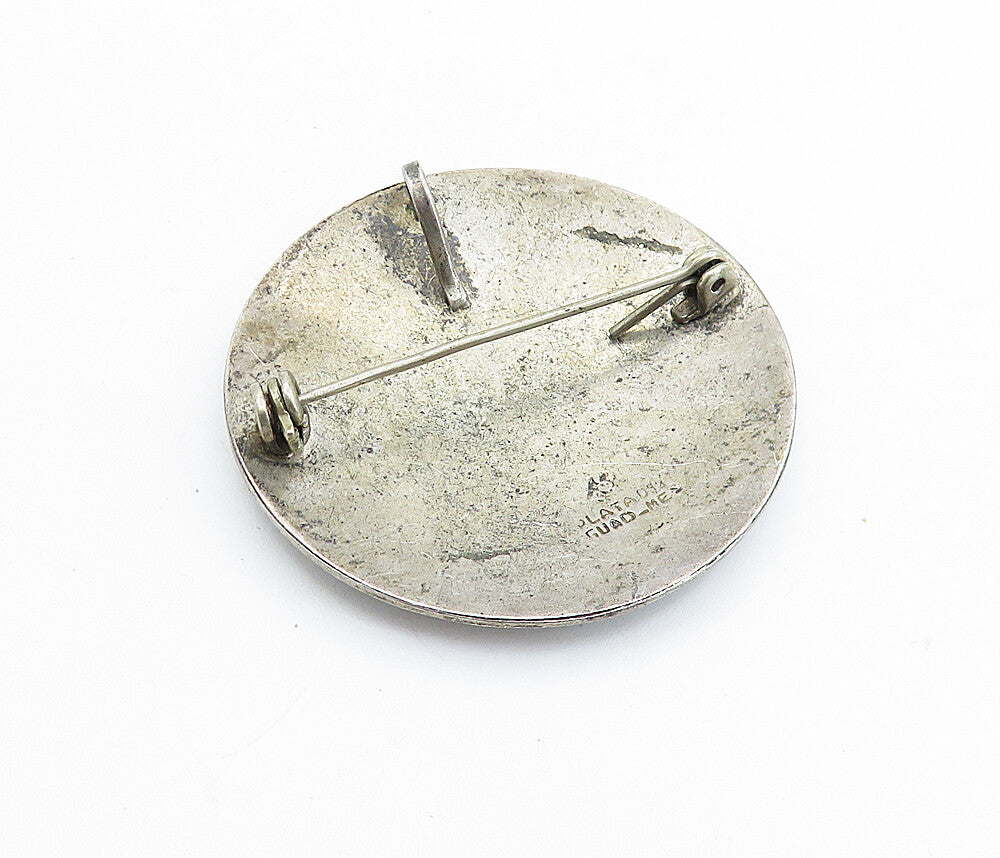 MEXICO 925 Silver  Vintage Turquoise Men Playing Music Brooch Pin  BP2613