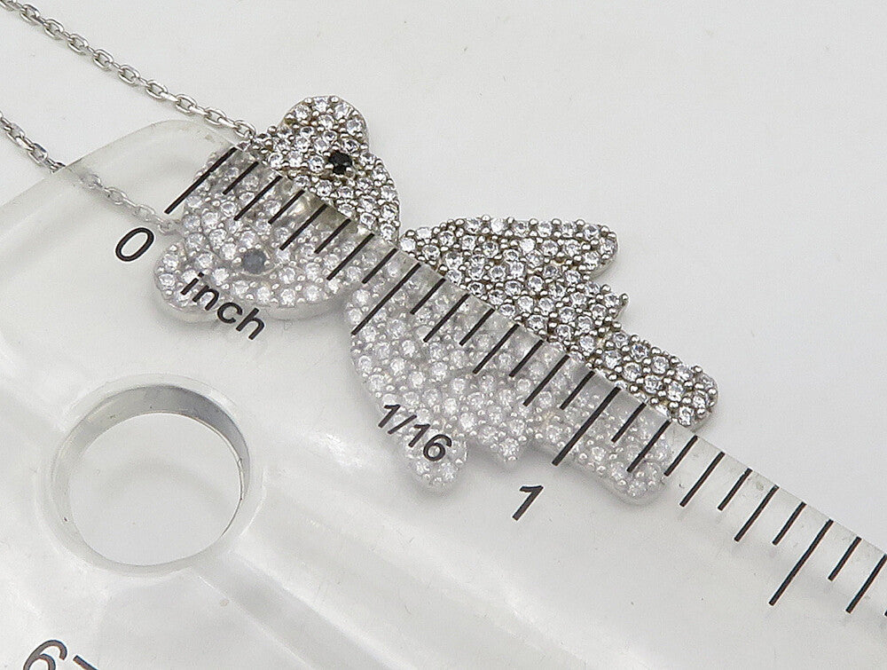 925 Sterling Silver  Vintage Dainty Lady Topaz Bear Necklace  NE3832