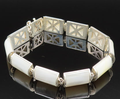 925 Sterling Silver  Vintage Rectangle Mother Of Pearl Tennis Bracelet  BT9516