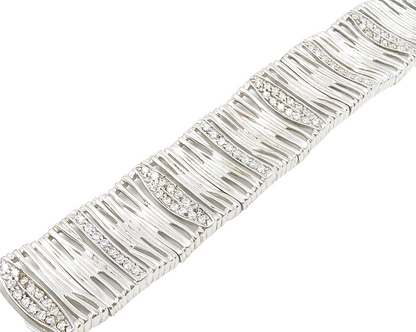 925 Sterling Silver  Shiny Cubic Zirconia Sculpted Chain Bracelet  BT7184