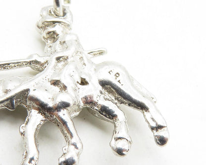 925 Sterling Silver  Vintage Petite Shiny Soldier On Horse Pendant  PT6913