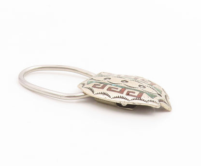 925 Sterling Silver Vintage Key Chain NAVAJO RAY BENNETT Gemstone Inlay  TR4234