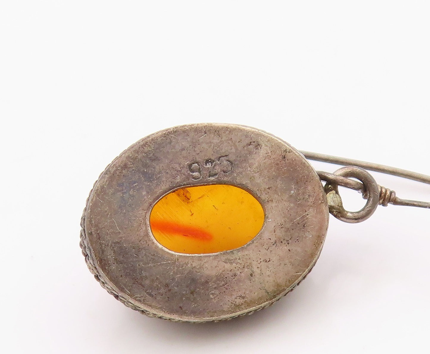 925 Sterling Silver Vintage Earrings Oval Cabochon Honey Amber Dangle  EG14377
