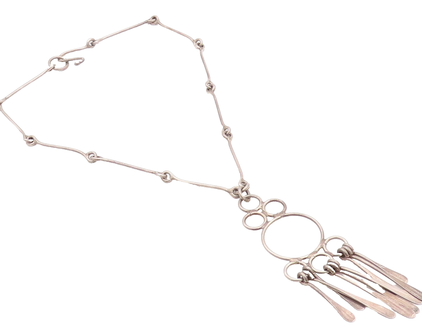 925 Sterling Silver Vintage Necklace Solid Cutout Dangling Trible Design NE4341