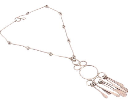 925 Sterling Silver Vintage Necklace Solid Cutout Dangling Trible Design NE4341