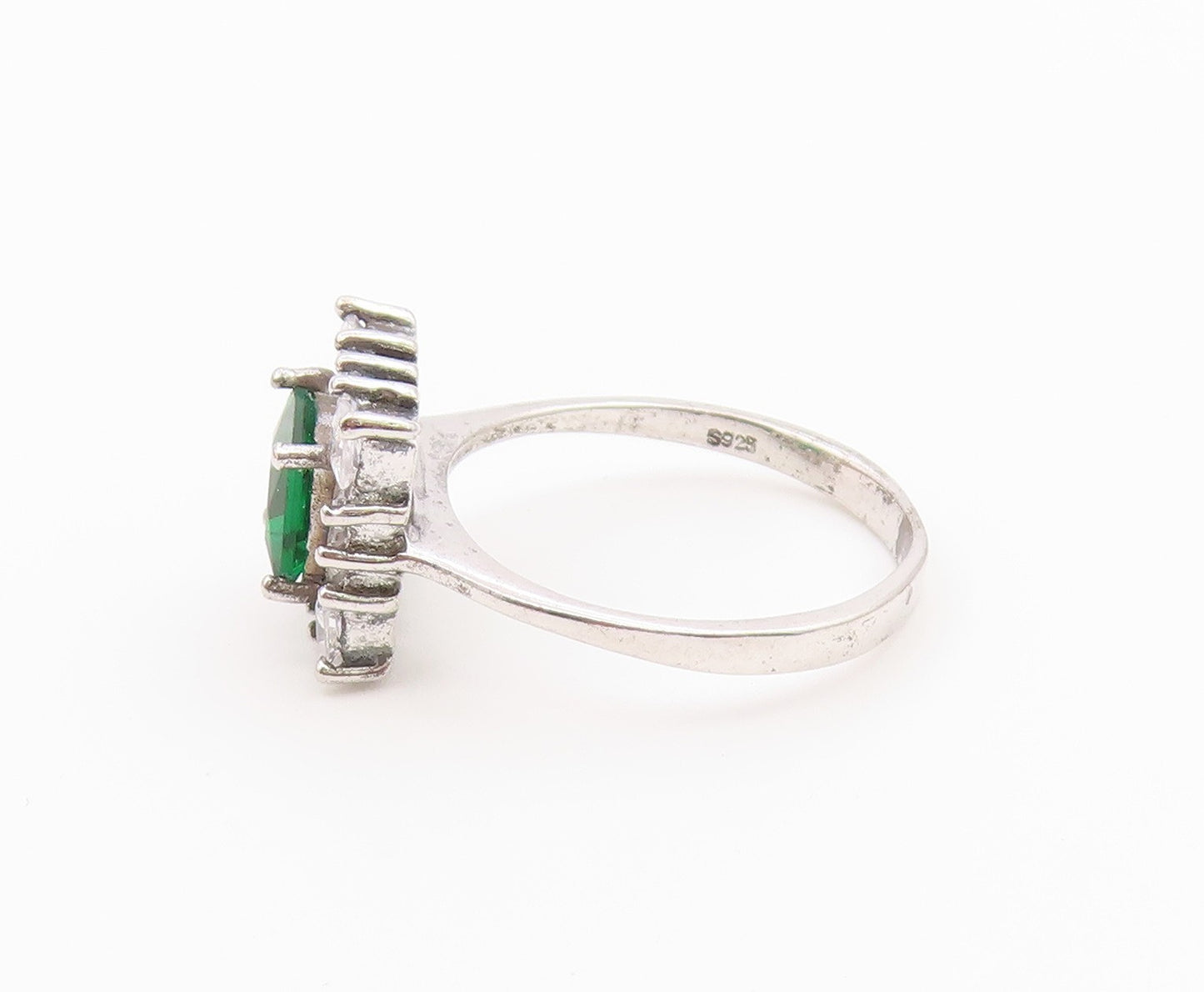 925 Sterling Silver Vintage Ring Elegant Emerald Geometric Band  Sz 8  RG36573