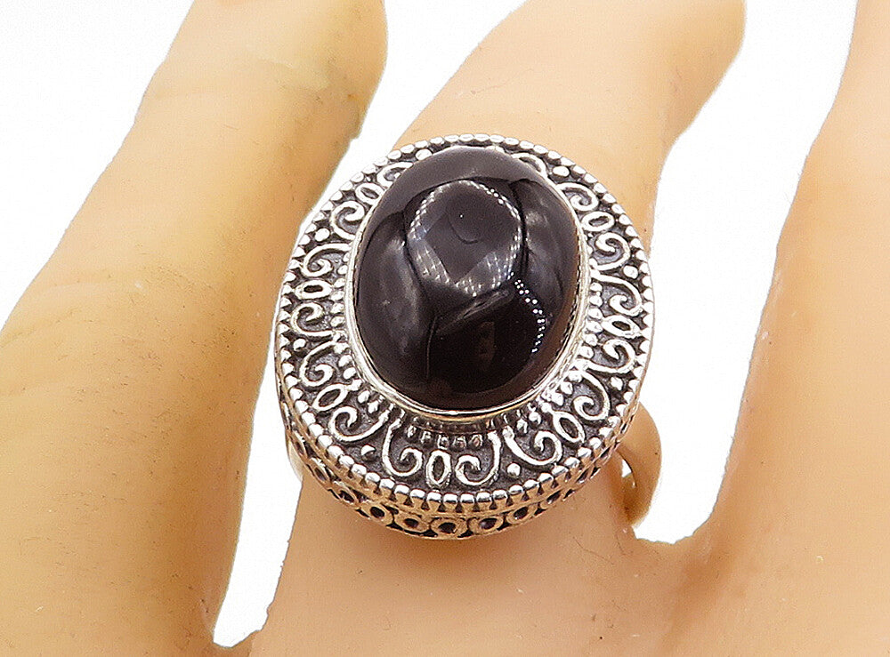 925 Sterling Silver  Vintage Cabochon Black Onyx Cocktail Ring Sz 9.5  RG7146