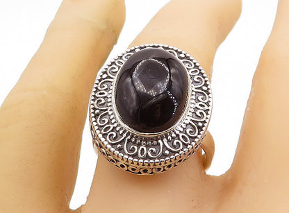 925 Sterling Silver  Vintage Cabochon Black Onyx Cocktail Ring Sz 9.5  RG7146