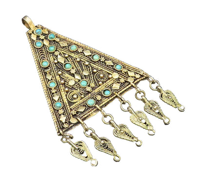ISRAEL 925 Silver  Vintage Gold Plated Turquoise Pattern Brooch Pin  BP9937