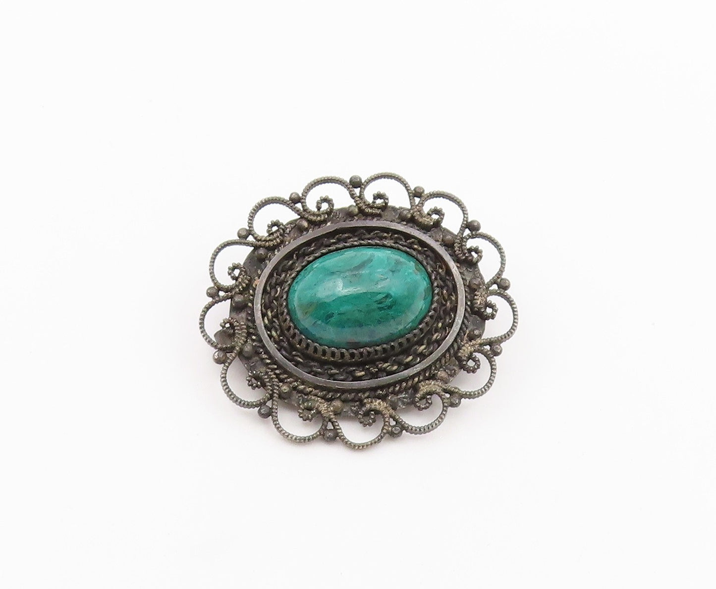ISRAEL 925 Silver  Vintage Cabochon Eilat Stone Swirl Twist Brooch Pin  BP7640