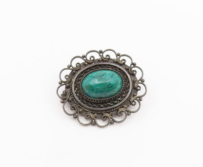ISRAEL 925 Silver  Vintage Cabochon Eilat Stone Swirl Twist Brooch Pin  BP7640