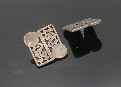 VGV MEXICO 925 Silver  Vintage Dark Tone Cutout Design Drop Earrings  EG9982