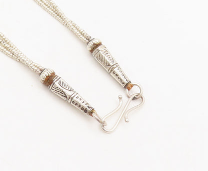 925 Sterling Silver  Vintage Etched Charm Beaded 3 Link Chain Necklace  NE4164