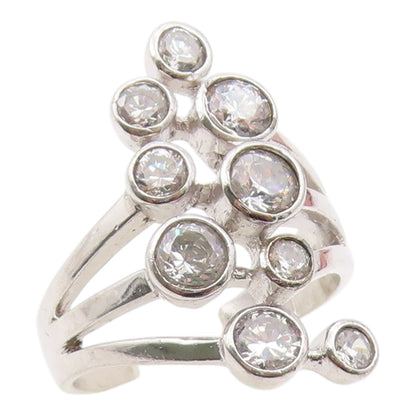 925 Sterling Silver Vintage Ring Bezel Set CZ Bubble Cluster  Sz 8.5  RG36385