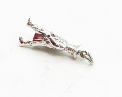 925 Sterling Silver  Vintage Shiny Walking Man In Coat Drop Pendant  PT7365