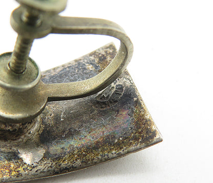 MEXICO 925 Sterling Silver  Vintage Abalone Shell Non Pierce Earrings  EG3852