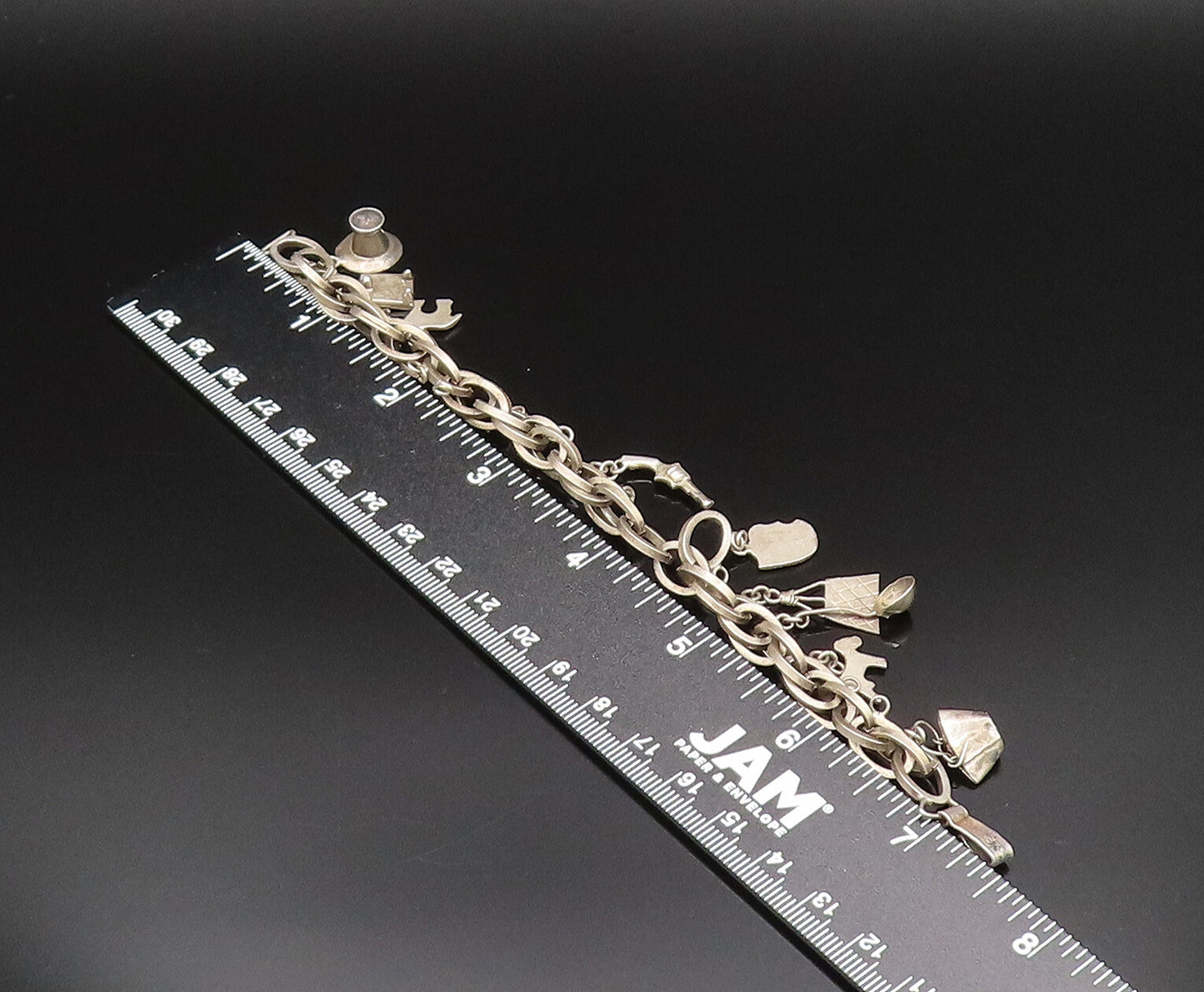 925 Silver  Vintage Bucket Pistol Spoon Dog & Multi Charm Bracelet  BT9496