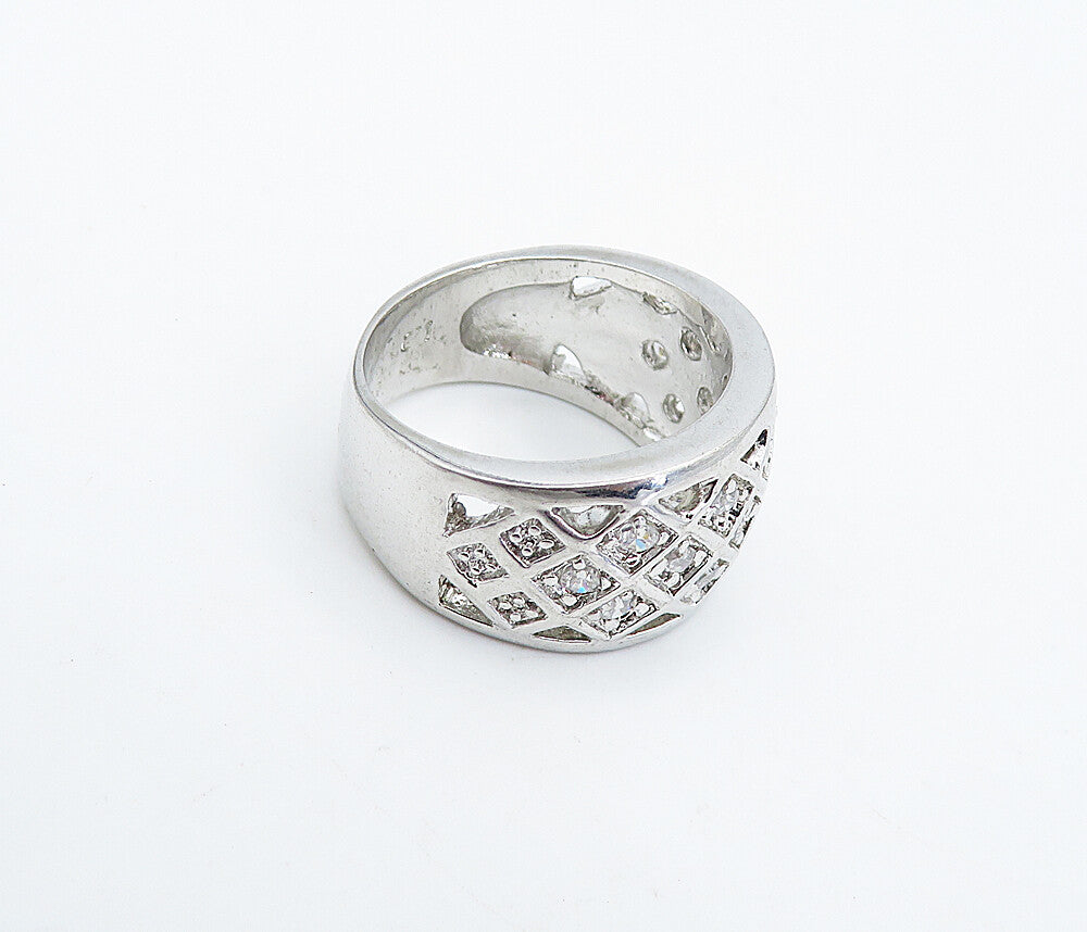 925 Sterling Silver  Petite Topaz Shiny Grid Design Band Ring Sz 5  RG4983