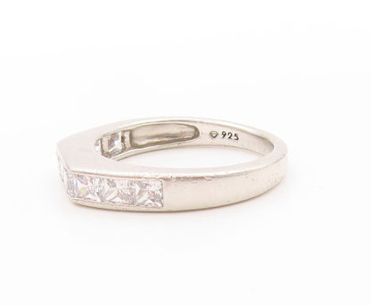 925 Sterling Silver Vintage Ring Modernist Square Cut CZ Inlay Band Sz 8 RG32742
