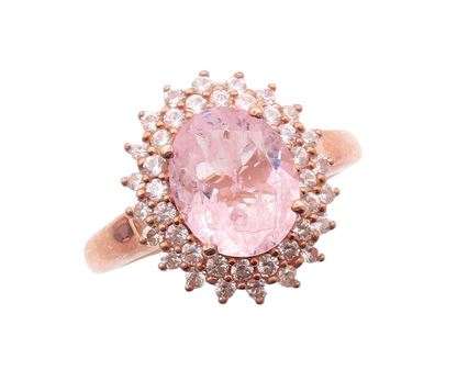 925 Sterling Silver Vintage Ring Rose Gold Plated 2 Tone CZ Flower  Sz 7 RG30864