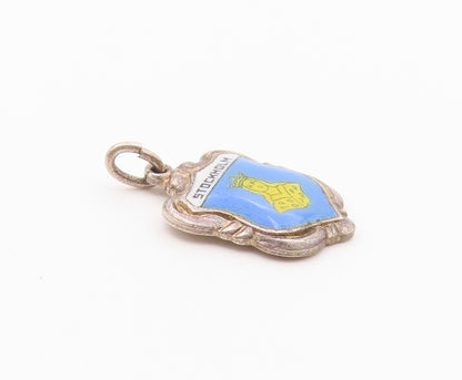925 Sterling Silver  Vintage Enamel Stockholm Coat Of Arms Pendant  PT16397