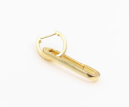 925 Sterling Silver Vintage Earrings Gold Plated CZ Paperclip Dangle  EG14237