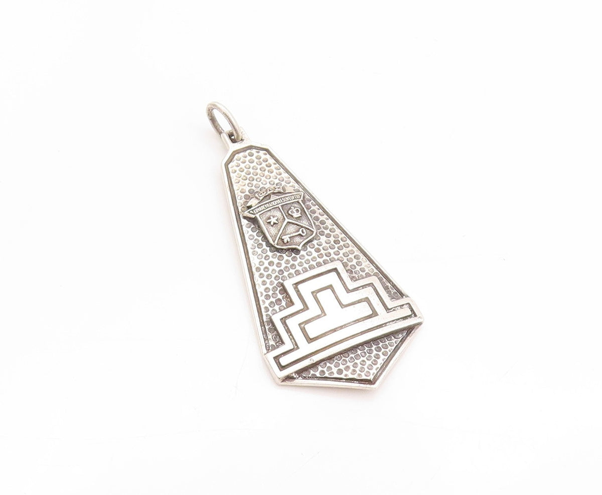 925 Sterling Silver Vintage Pendant Antique Etched Sorority Shield Drop  PT24174