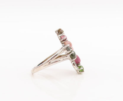 925 Sterling Silver Vintage Ring Diamonds & Gemstones Swirly Carved Sz 7 RG29349