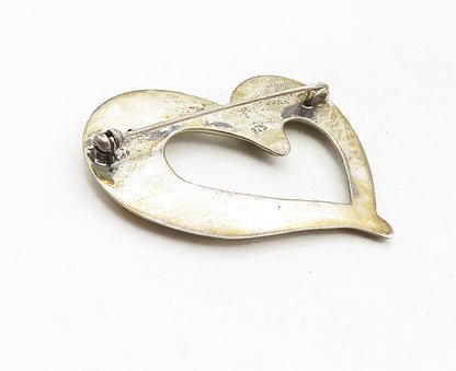 925 Sterling Silver  Vintage Shiny Smooth Open Love Heart Brooch Pin  BP3513