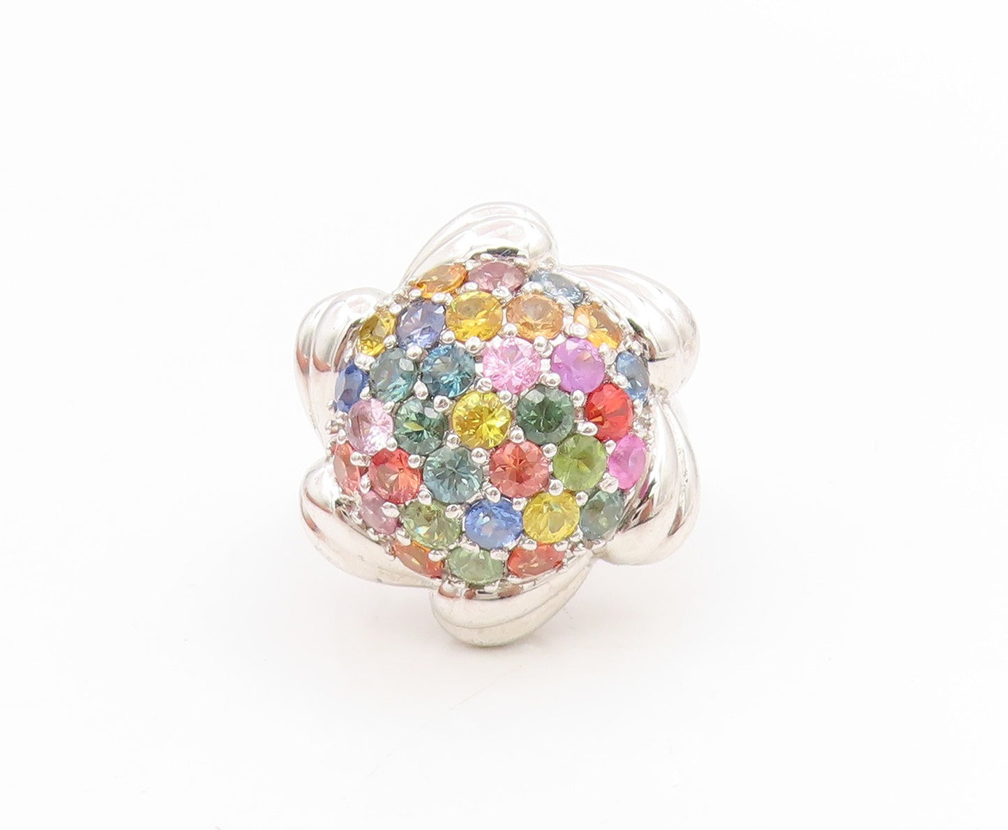 925 Sterling Silver Vintage Ring Gemstone Floral Cluster Band  Sz 6.5  RG34357